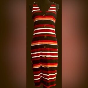 No Boundaries, Striped Red, White and Brown Sleeveless Dress.